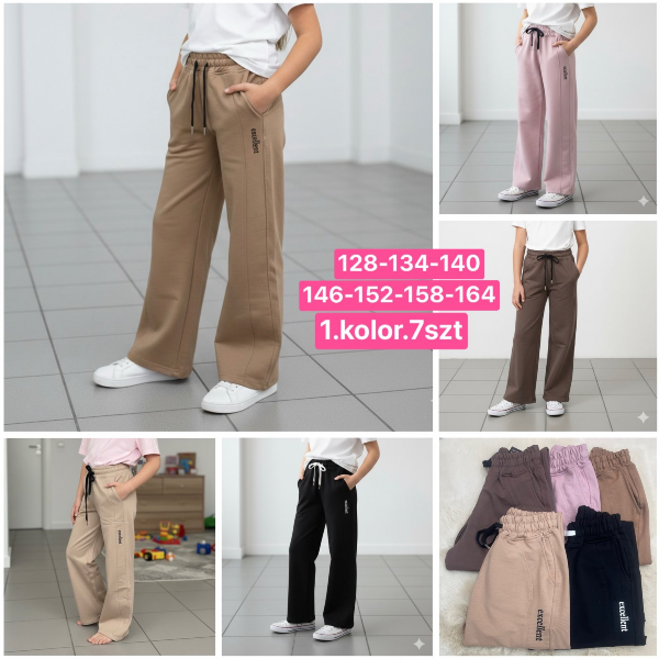 Spodnie dziewczęce Roz 128-164, 1 kolor Paczka 7 szt 1